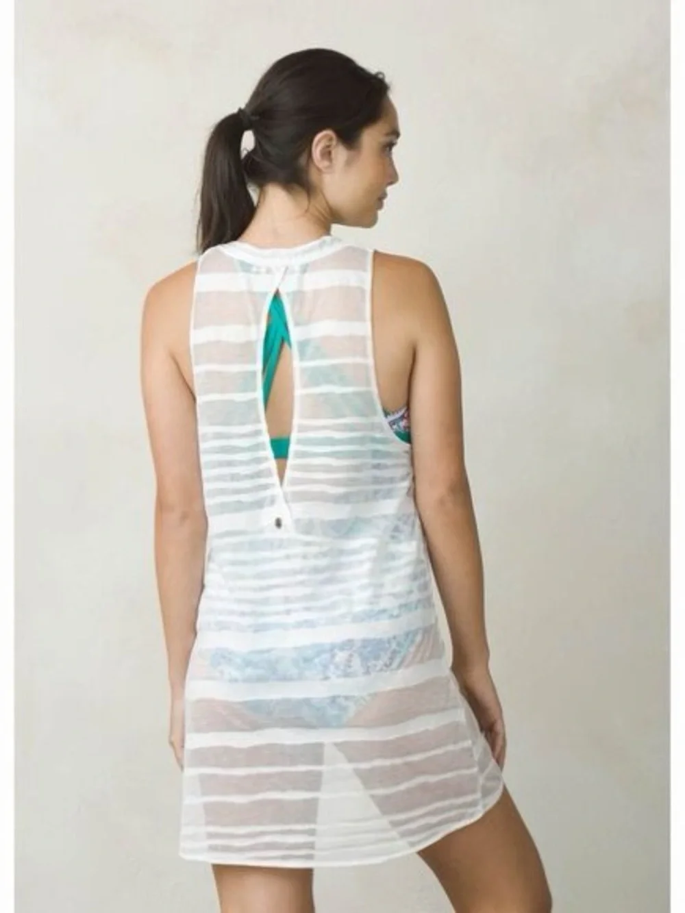 PrAna swim cover Sheer White Striped Swim Cover-Up Dress beach pool lightweight